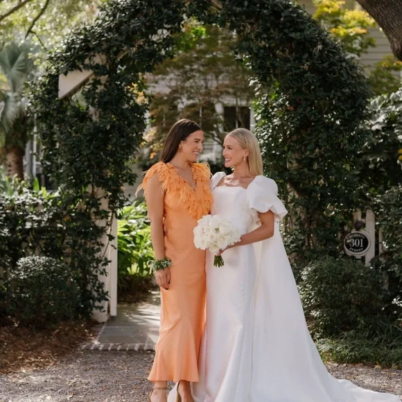 LoveShackFancy orange silk feather dress - Picture 4 of 5